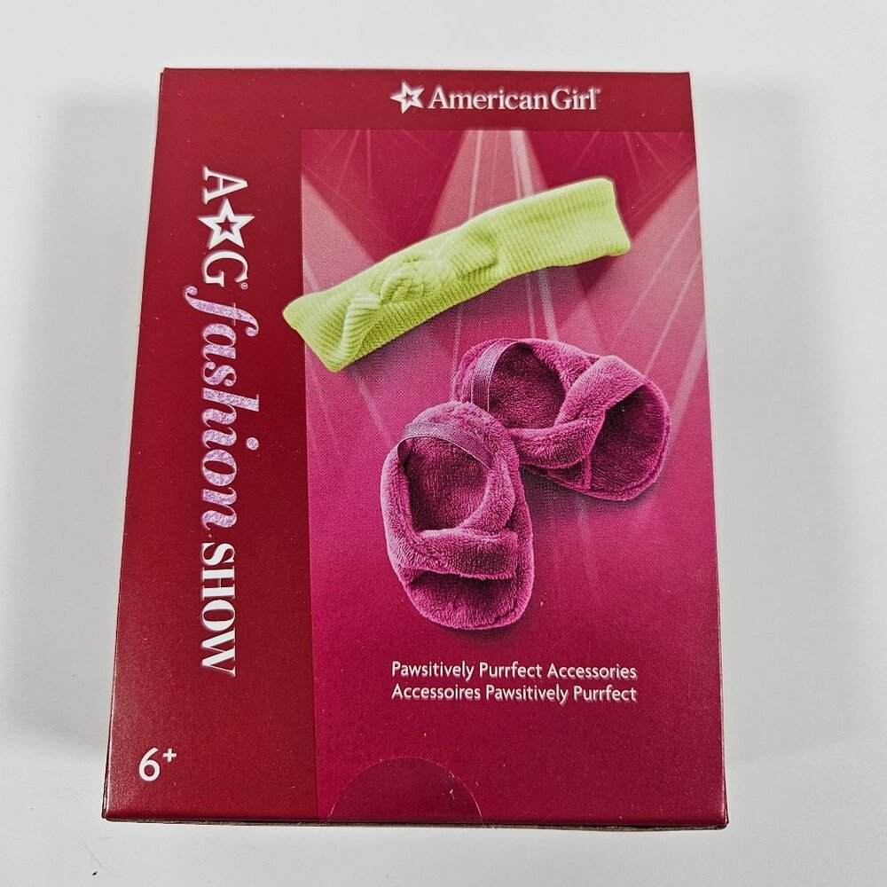 American Girl Pawsitively Purrfect Accessories Pink Slippers Green Headband‎ Set